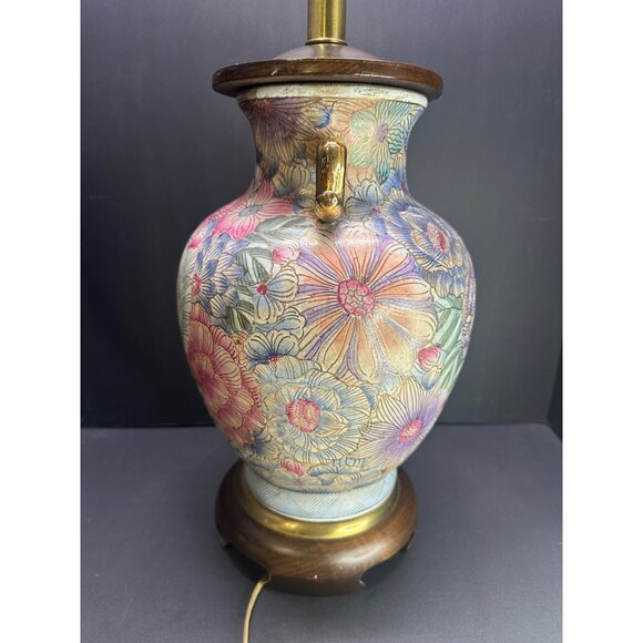 Vtg Frederick Copper Style Floral Table Lamp Urn Ginger Jar Style 28" Tall Works - Picture 5 of 11